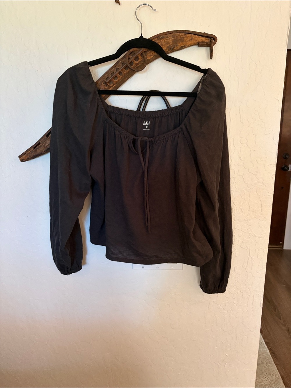 a.n.a Charcoal Long Sleeve Peasant Blouse